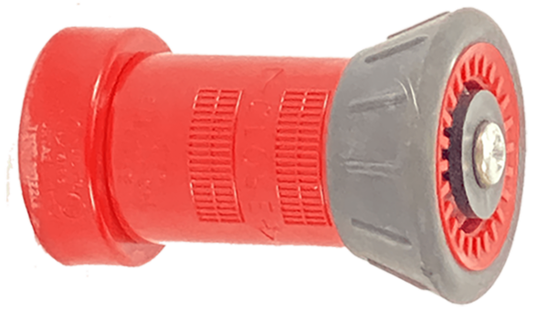 A red and gray plastic object is shown.