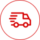 A red truck icon in the middle of a black background.